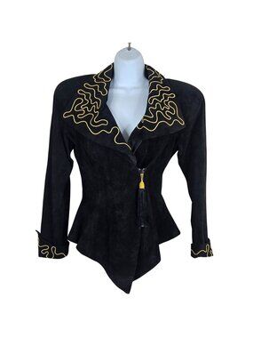 Vintage Lillie Rubin Suede Peplum Jacket Gold Soutache Tassel Zipper Womens S Bl